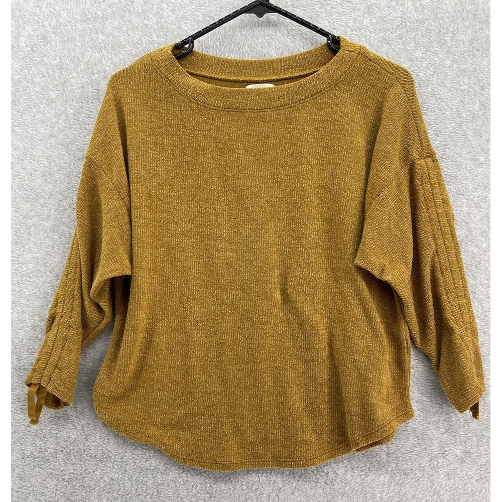 Max Studio Women's Round Neck Blouse Size XS Scrunch Sleeve Burnt Orange